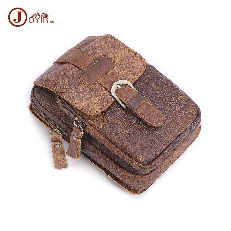 Retro Men s Genuine Leather Multi-functional Outdoor Waist Bag