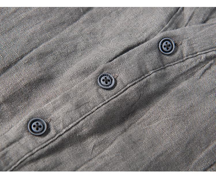 Men's Summer Linen V-Neck Stand Collar Short Sleeve Retro T-Shirt - Plus Size, Thin & Breathable