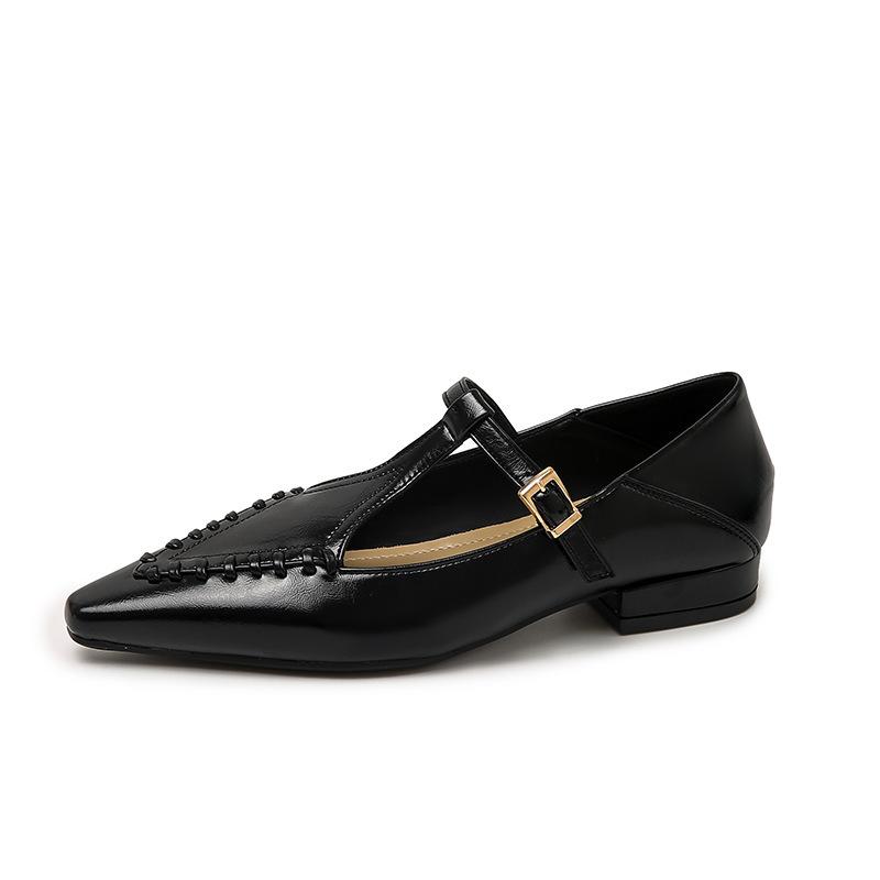 

Pointed single shoes women s new models with skirts, temperament is not tired, low heels, flat bottom black Mary Jane women s shoes 34 чёрный