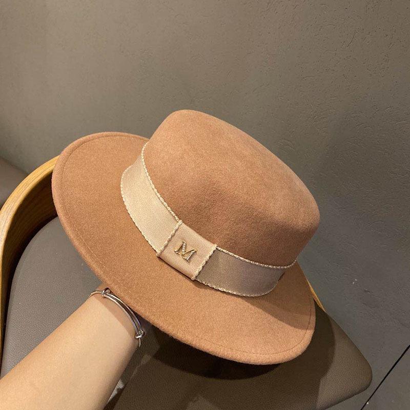 High-Quality M-Standard Eaves Double-Sided Pure Wool Flat-Top Top Top Hat, Autumn And Winter Temperament Elegant Korean Webbing Jazz Hat Tide