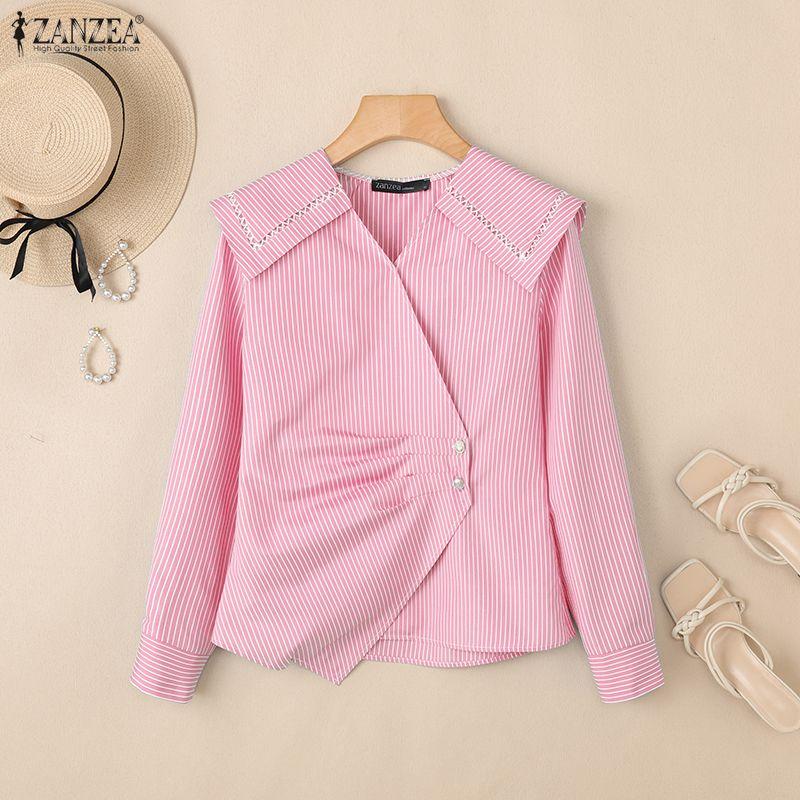 ZANZEA Women V-Neck Casual Long Sleeve Stripe Blouse