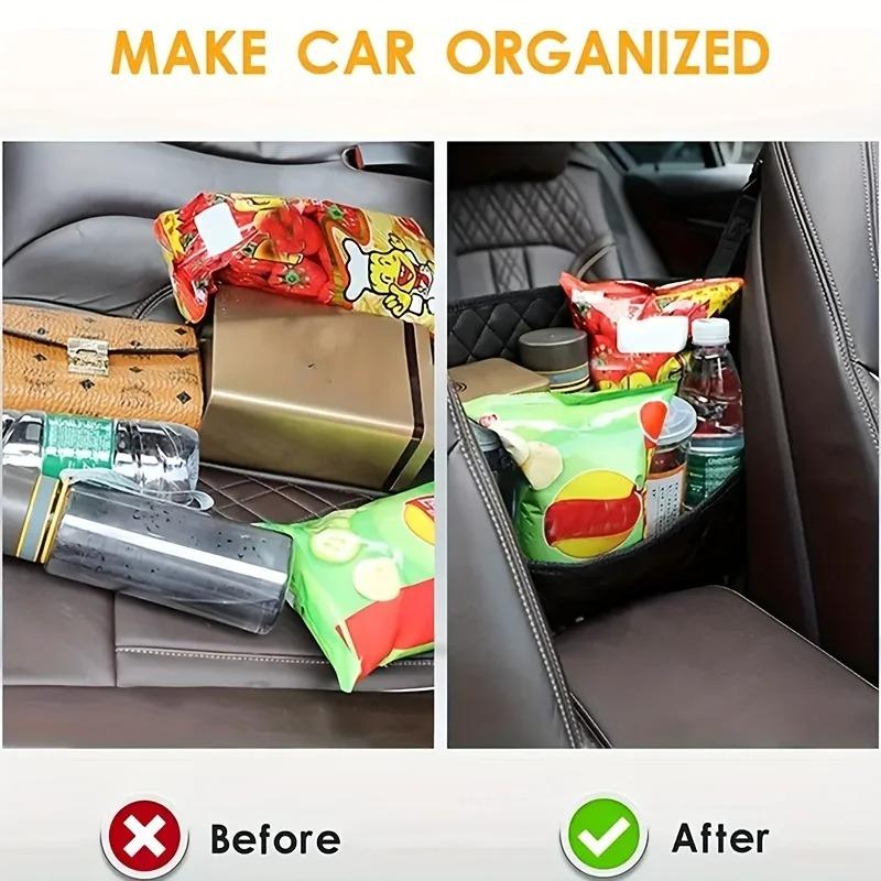 Autositz Organizer - Leder Aufbewahrungsnetz mit großer Kapazität mit Hängehaken, Mittel-Rücksitz-Organizer-Tasche für SUV/LKW-Zubehör