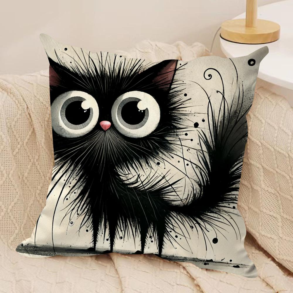 Whimsical Cat Cushion Cover Soft Plush Fabric DoubleSided Printed Cushion Covers for All Seasons Modern HomeDecor Gift