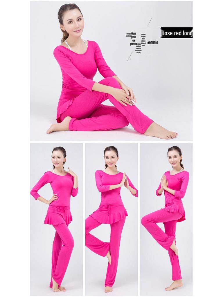 Women's Modal Yoga Set: Short Sleeve Top & Ruffle Hem Skirt with Chest Pad.