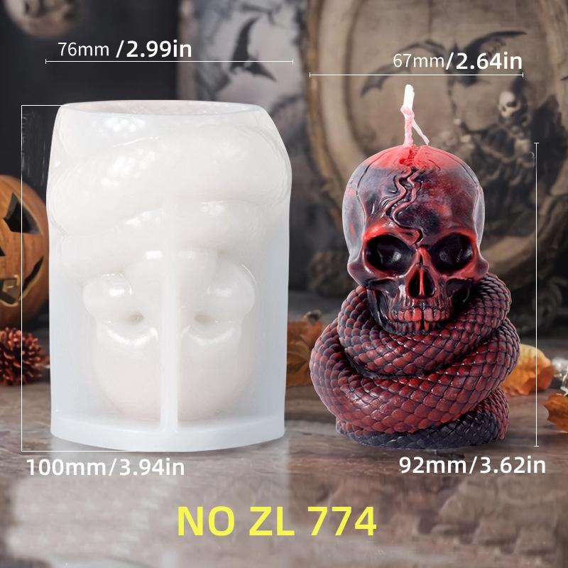 3D Halloween Skull Head Snake Candle Silicone Mold Skull Head Snake Body Monster Resin Gypsum Mold Halloween Decoration Gift
