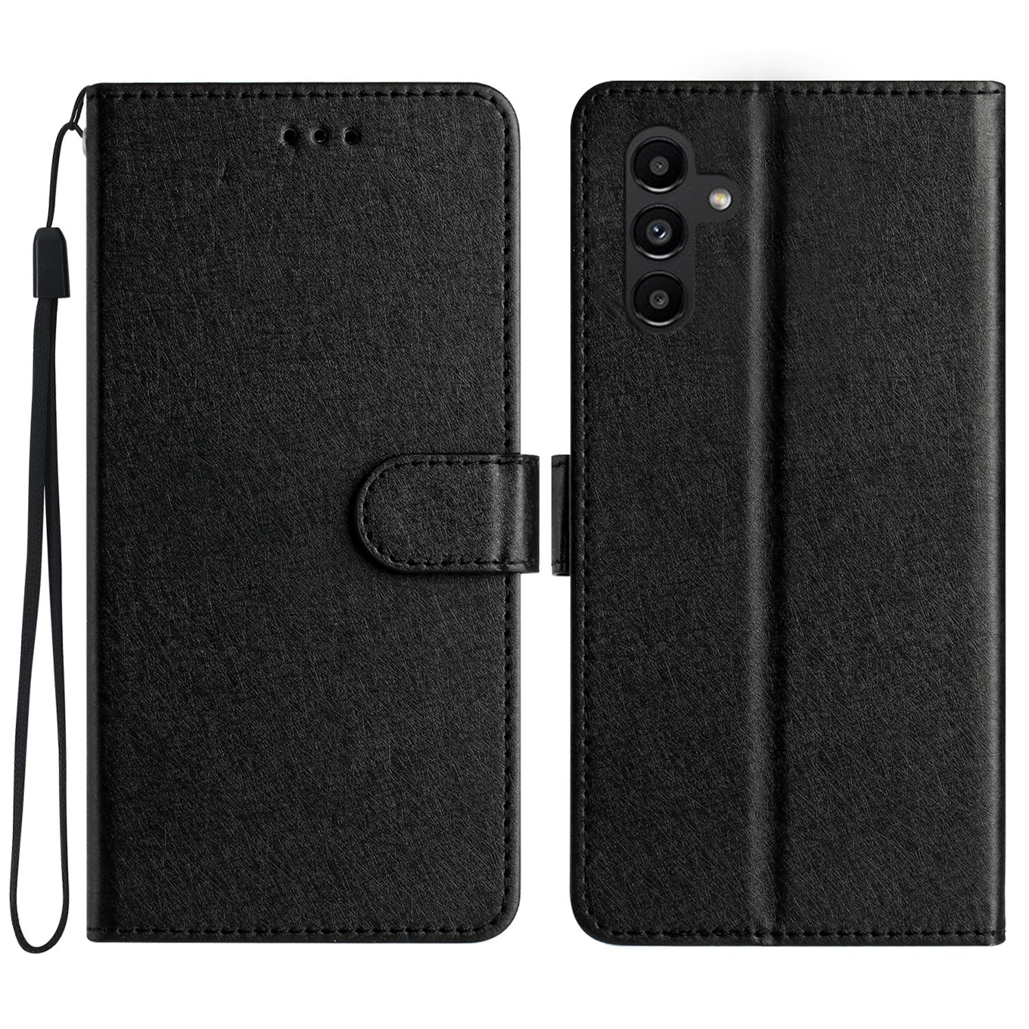 

Silk Texture Wallet Phone Case for Samsung Galaxy S23 FE,PU Leather Flip Book Stand Cover with Strap Black