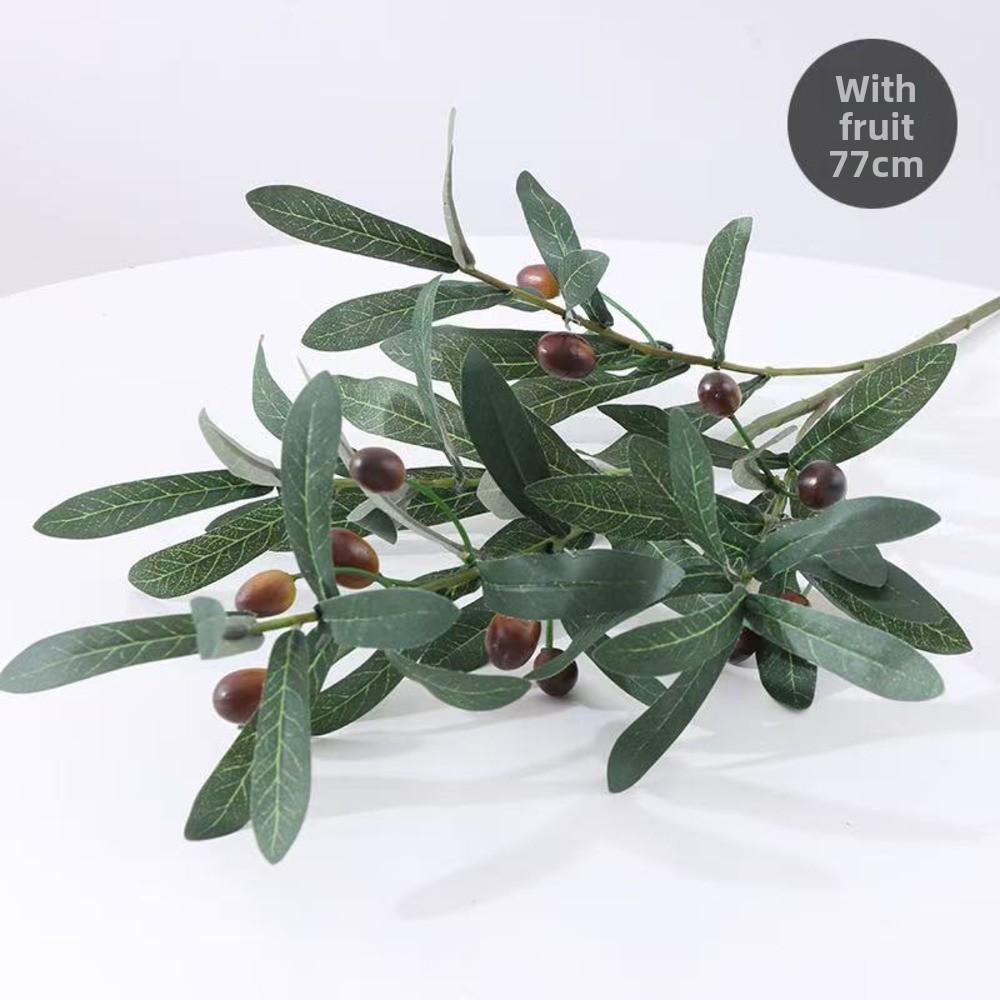 Artificial Olive Branch with Fruits, Realistic Greenery Leaves for Photography Props, Wedding Home Table Decor, Centerpiece Back