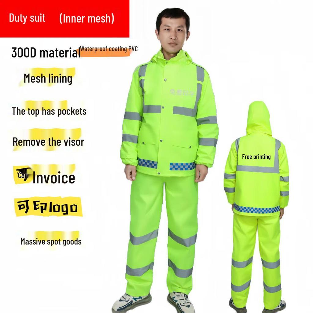 Reflective Raincoat & Pants Set - Thickened PU Oxford Cloth for Traffic & Sanitation, Stormproof