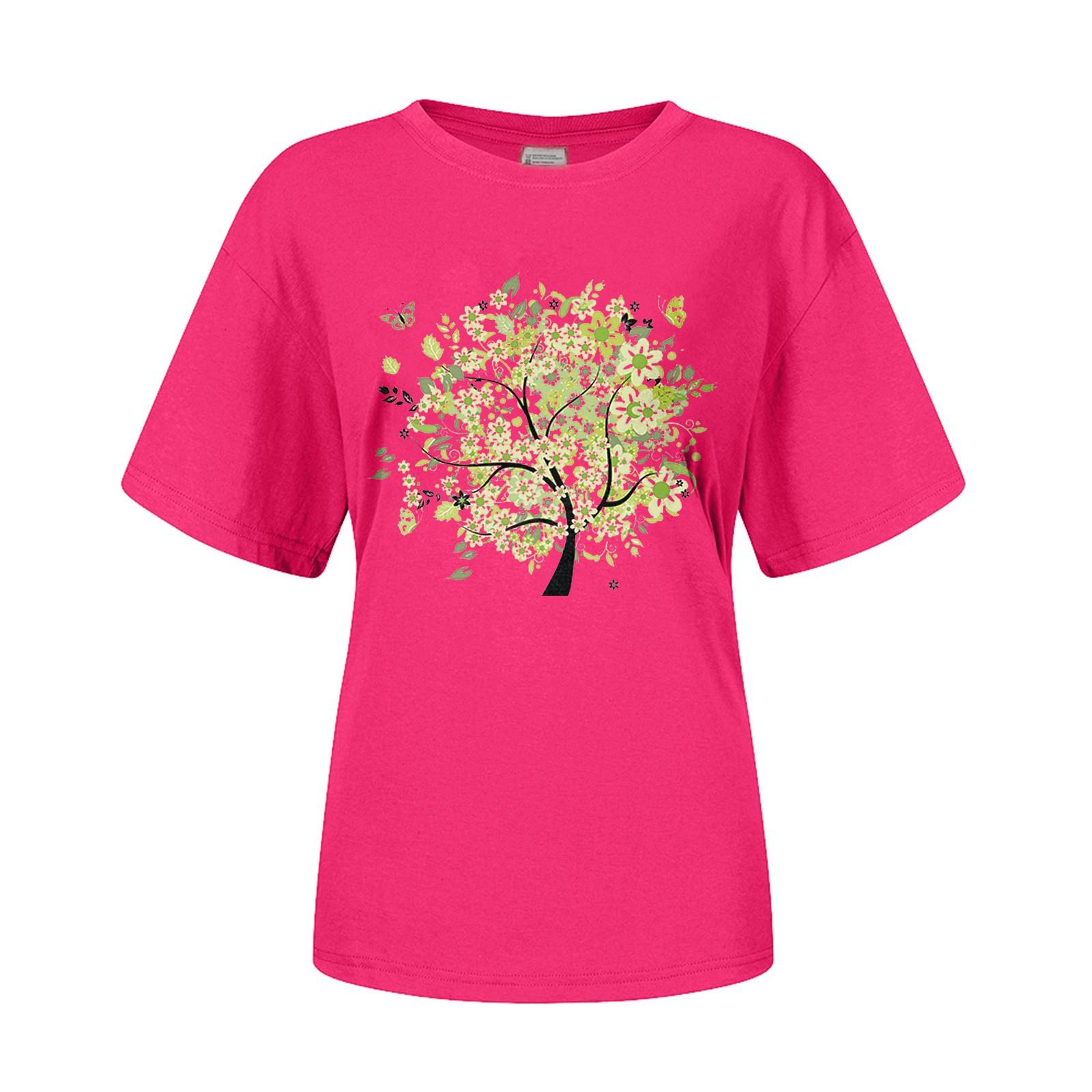 

(SU)Women s Fashion Casual Loose Printed Round Neck Short Sleeve T-Shirt Top