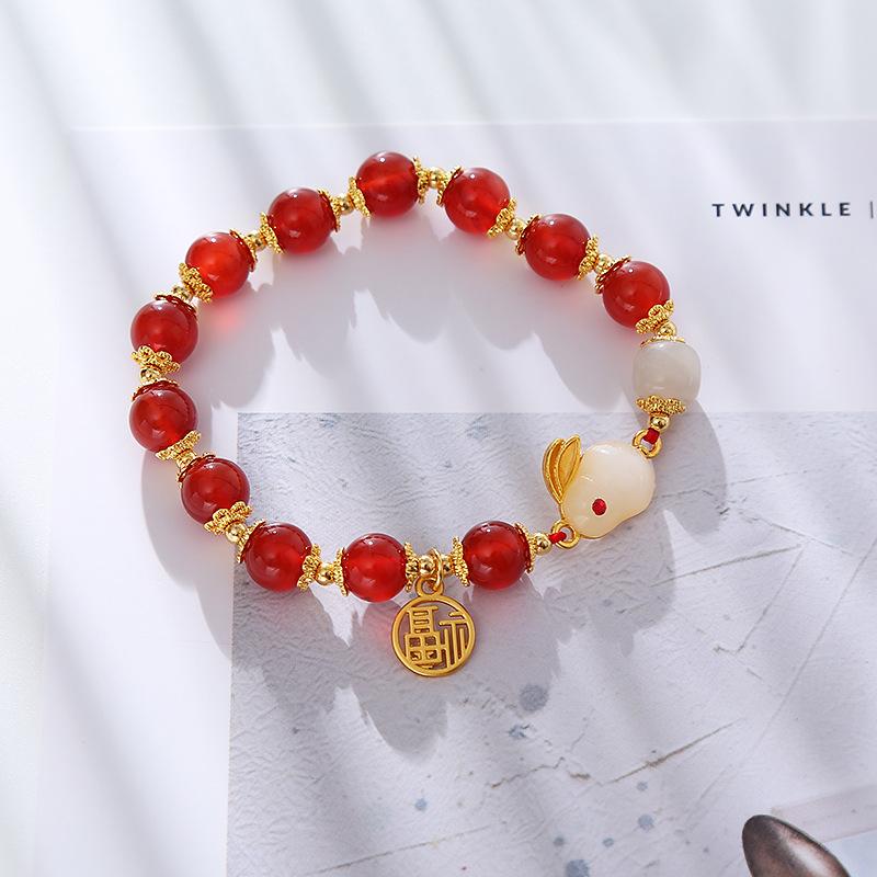 Natural Agate Jade Rabbit Braceletfashion Women Daily Jewelry Gift