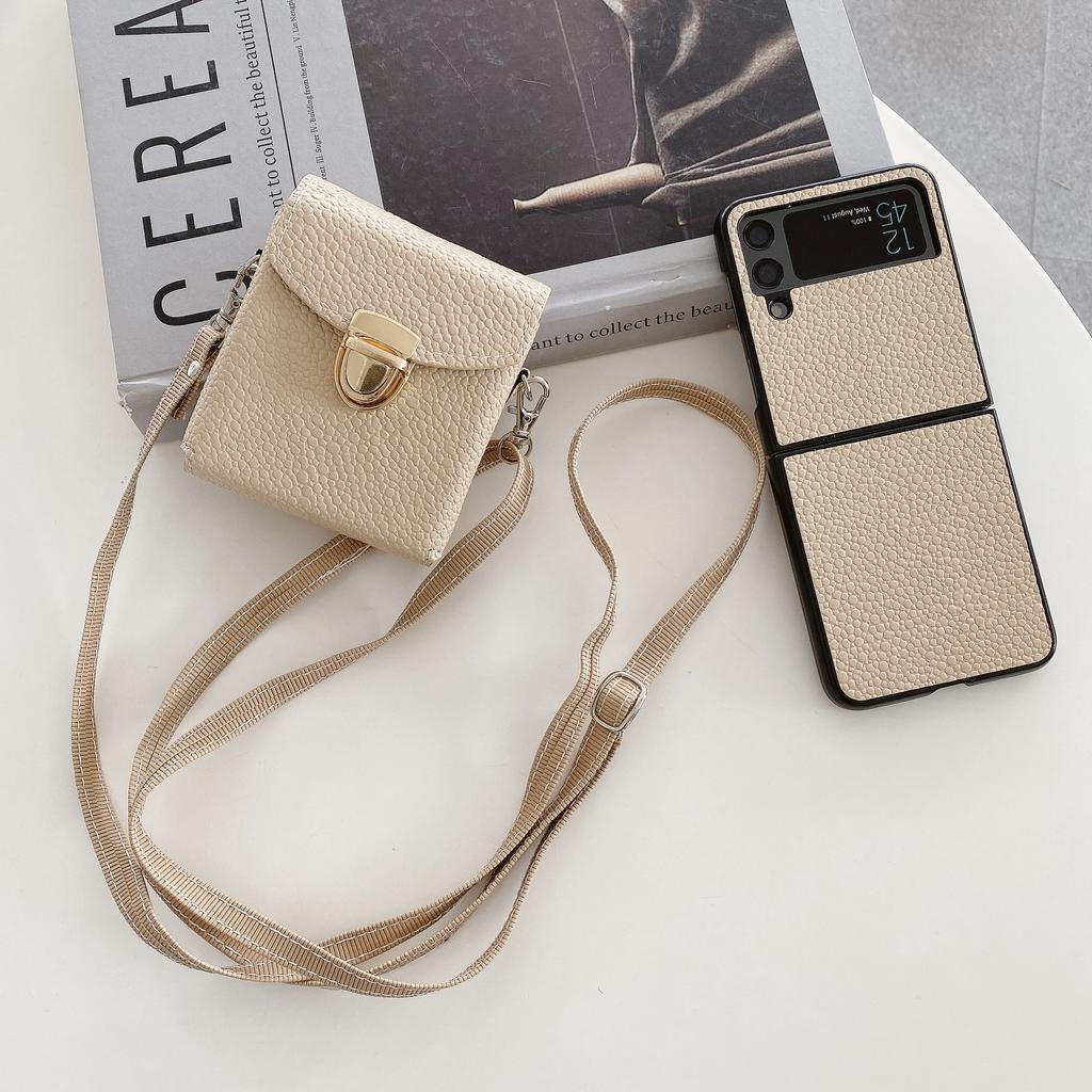 2 In 1 Crossbody Bag Phone Case for Samsung Galaxy Z Flip 5 3 4 Flip3 Flip4 Flip5 5G Case Shoulder Pouch Strap Leather Cover