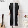 VONDA Summer Women Half Batwing Sleeve Patchwork Hem Casual Loose Long Robe Dress
