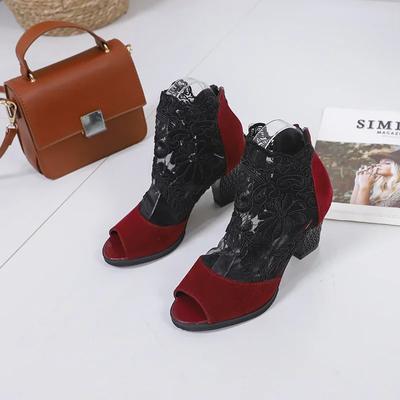 Spring Summer New Women's High Heels Shoes Platform Ladies Thick Heel Sexy Black Lace Peep Toe Sandals Fashion Women Dress Shoes