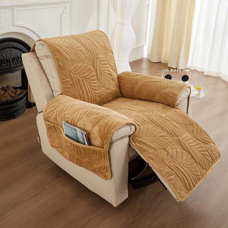Soft Plush Recliner Sofa Covers for Living Room Leaves Printed Pet Kids Mat Non-Slip Couch Armchair Slipcovers Protector