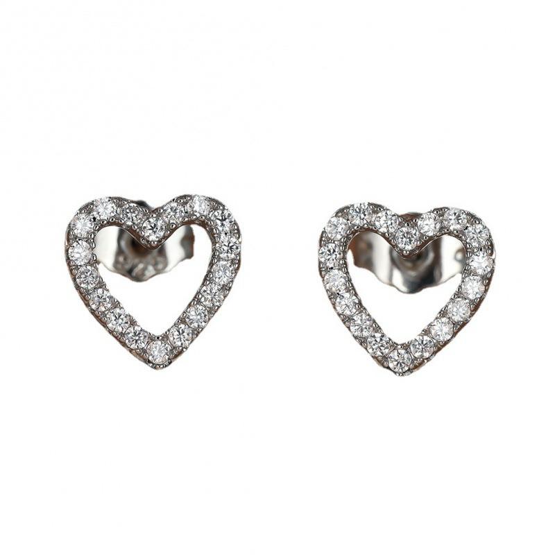 New Micro-inlaid with Diamond Zircon Heart-shaped Rose Gold-plated Stud Earrings Women's Hollow Love Earrings Jewelry