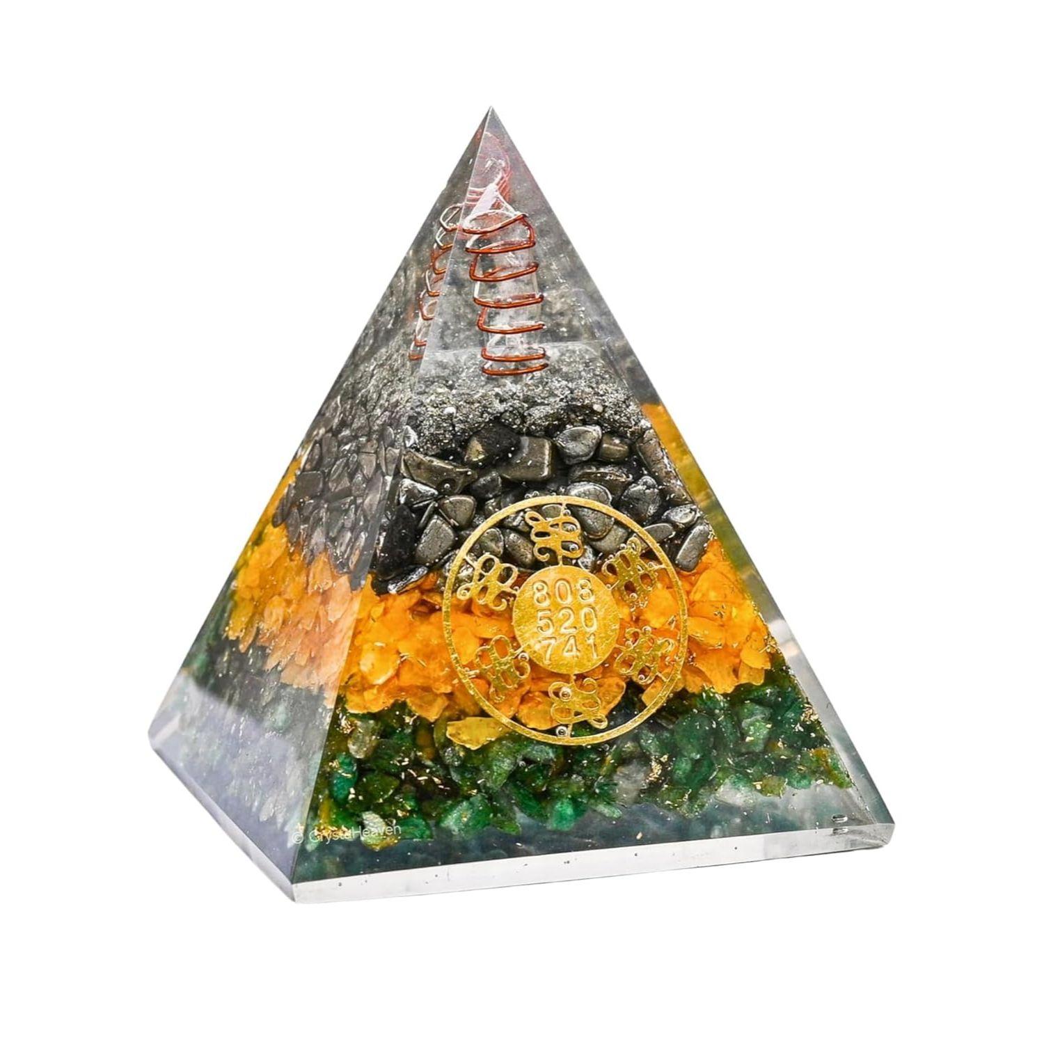 Money Magnet Pyrite Pyramid Made with Pyrite,Citrine and Green Aventurine for Prosperity,Wealth Creation and Good Luck.