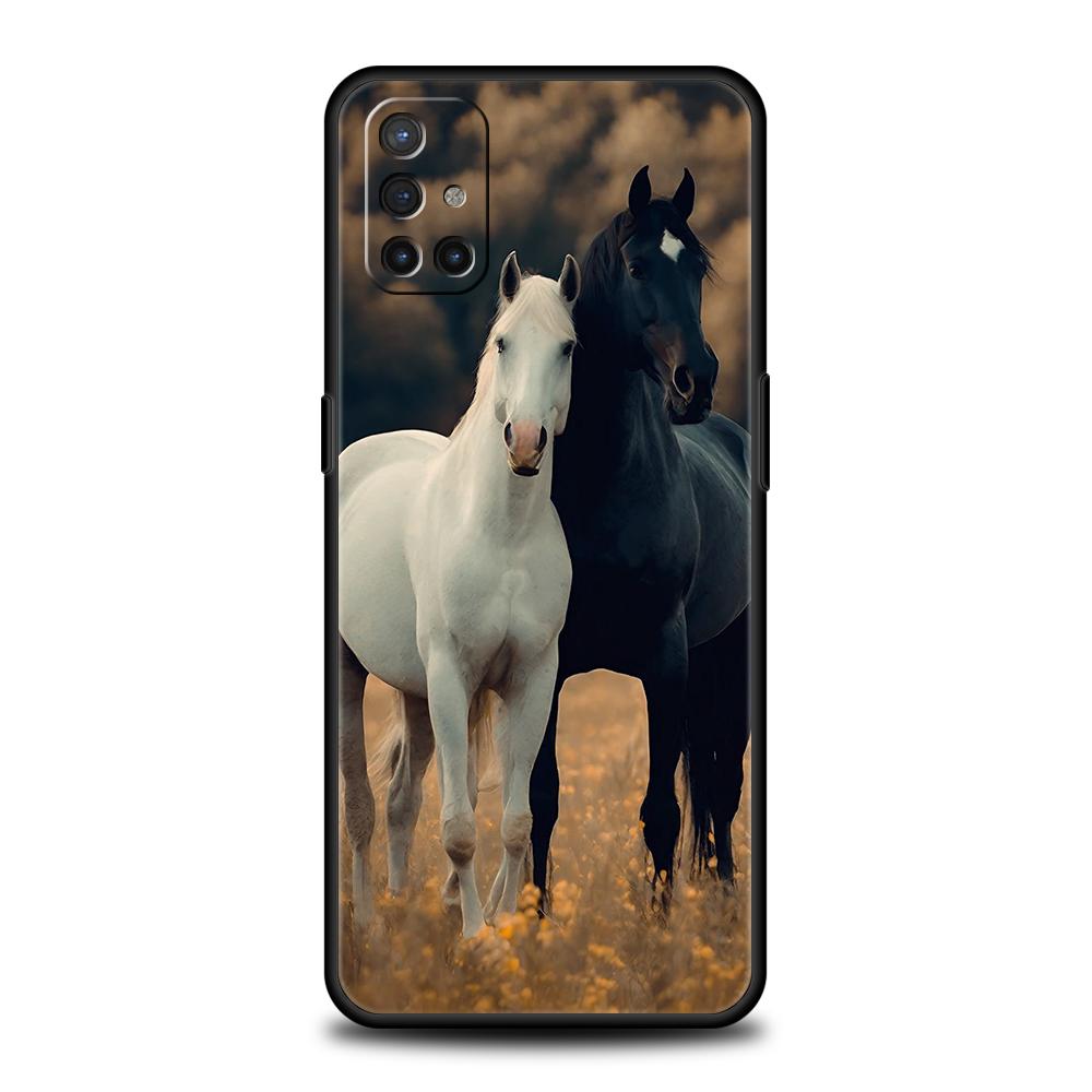 Phone Case For OnePlus 13 12 11 10 9 Pro 9T 13R 12R 10R 9R 9RT 10T 8T 8 Nord 2T CE 2 3 5G N30 Cover Black White Horses Galloping