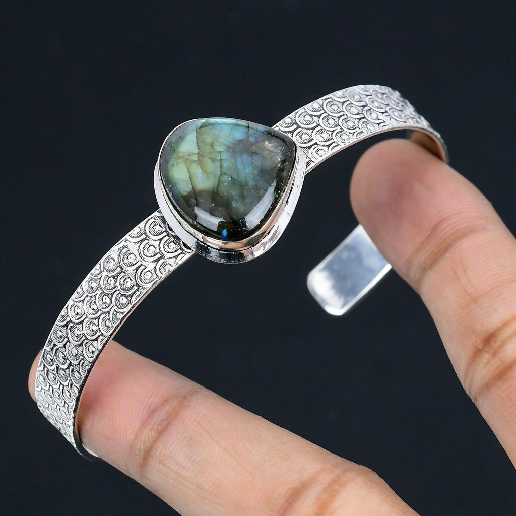 Mothers day Sale 925 Sterling Silver Labradorite Gemstone Wedding Bangle Jewelry