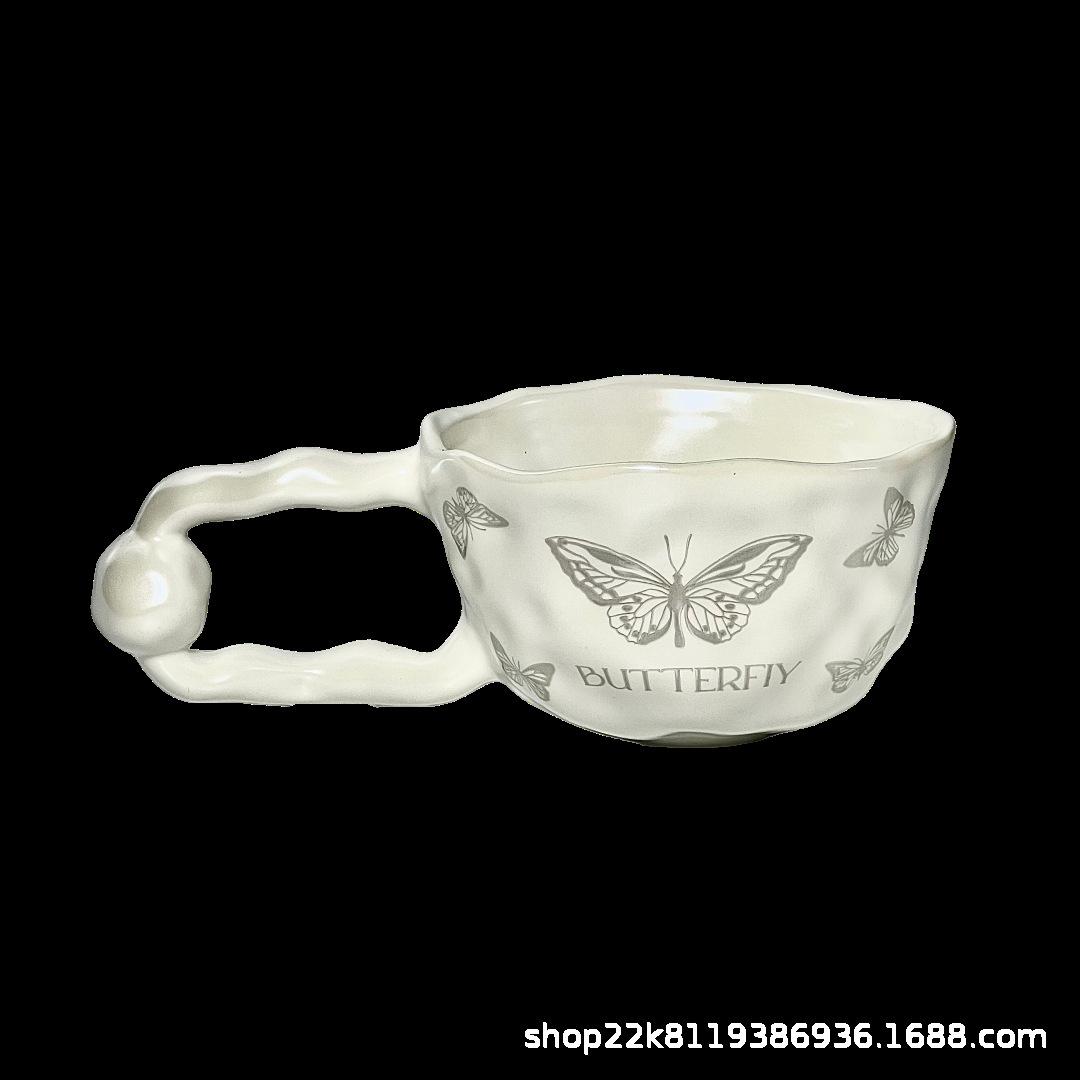 

Fresh Milky White Pearlescent High-End Ceramic Cup Medieval Ball Handle Design Mug Gift Coffee Cup 300ml слонова кістка