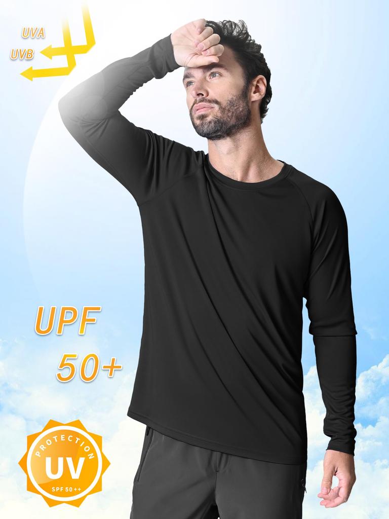 KEFITEVD Long Sleeve UV for and Work Size L Men's T-Shirt, Protection, Moisture-Wicking, Quick-Drying, Sports, Golf, Running, Jogging, Cycling, Wear,