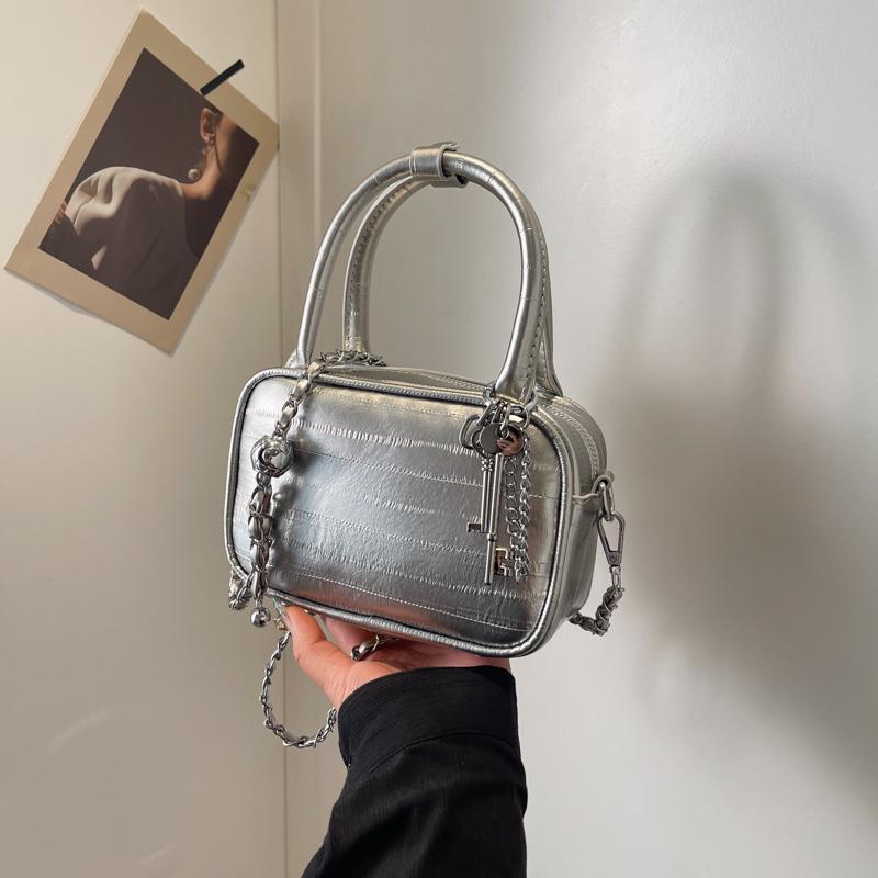 New textured silver small square bag niche versatile large capacity simple shoulder messenger bag bag women