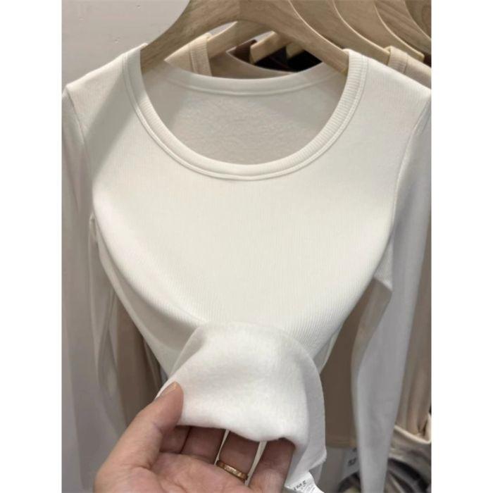 German velvet long-sleeved t-shirt for women's autumn slim-fitting and thin versatile thin velvet warm simple inner bottoming shirt top
