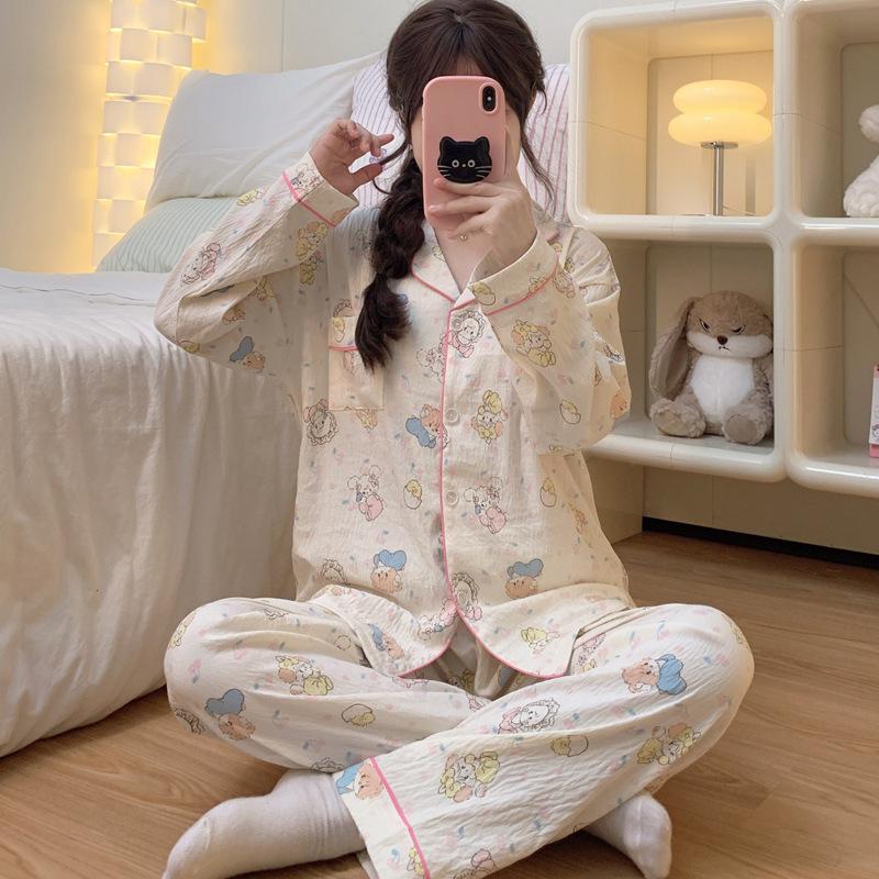 Elegant And Simple Natural Style Pajamas Women'S Autumn Flowers Long-Sleeved Fashion Loungewear Cloud Cotton Suit
