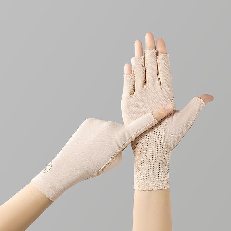 Women's Cotton Thin Touch Screen Riding Driving Outdoor Summer Autumn Fingerless Half-finger UV Protection Sunscreen Gloves