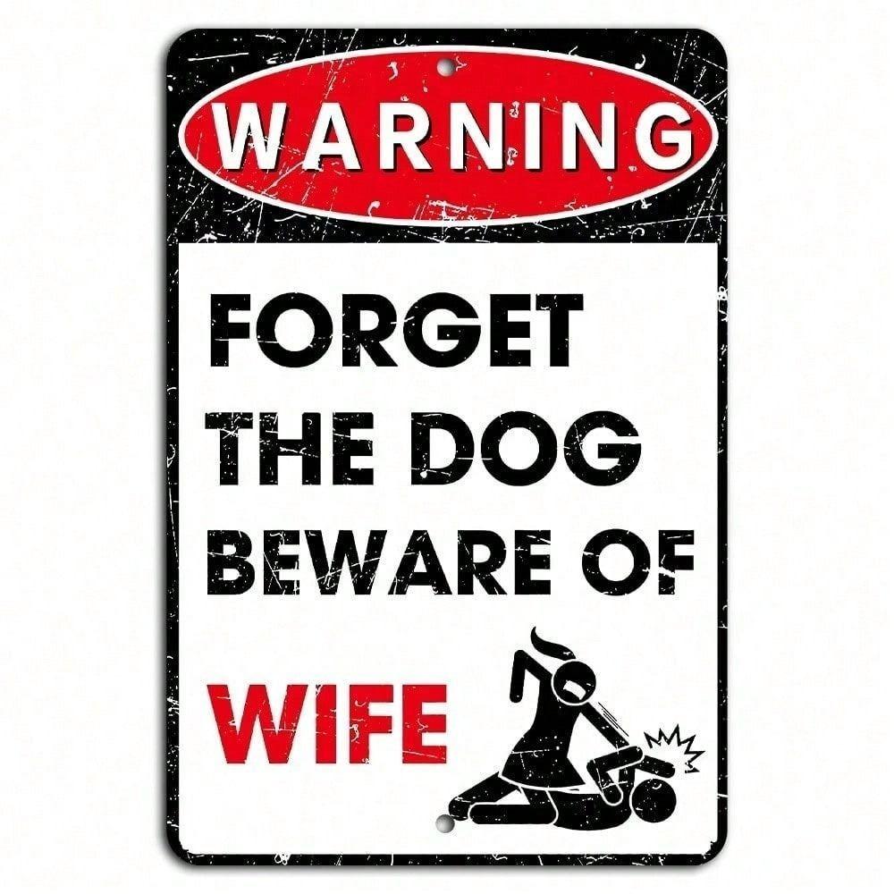 Metal Wall Art Sign Beware Of Wife Dog Gift For Kitchen Funny Home Decor
