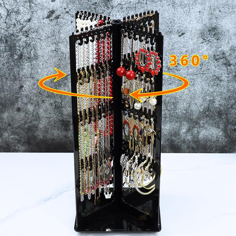 Rotating Earring & Necklace Display Rack with Dustproof Large Capacity