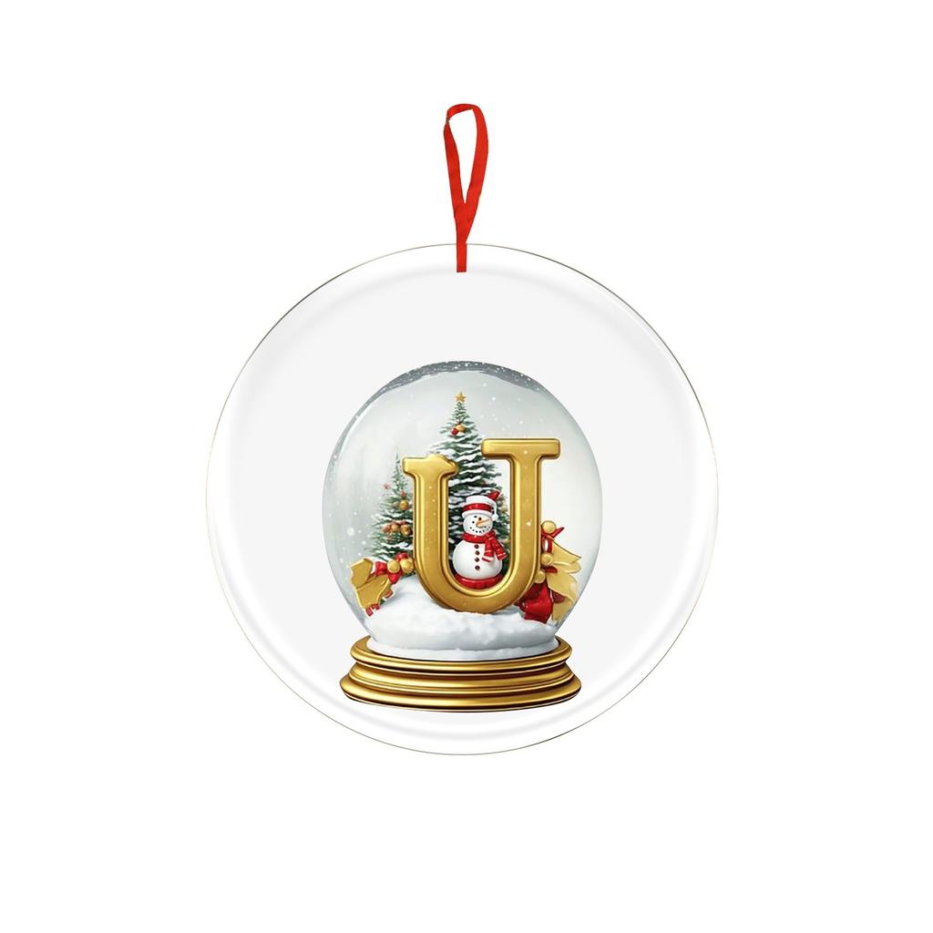 Christmas Ornament 2D 26 Letters Yellow Crystal Ball Acrylic Snowman Scene Festive Car Tree Hanging Decor Accessory