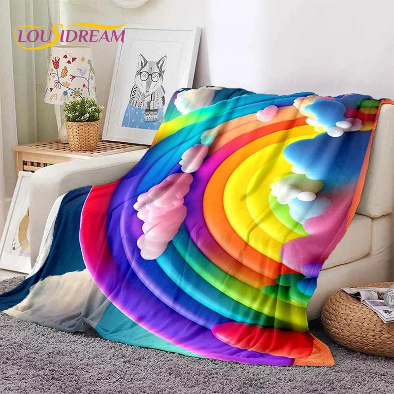 Rainbow Colour Illusion Cartoon Soft Flannel Blankets,Throw Blanket Comfortable Blanket for Picnic Beds Sofa Home Bedroom Gifts