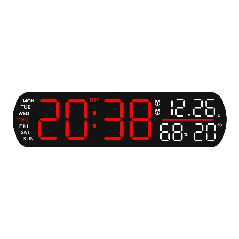 LED Digital Clock Date Week Humidity Temperature Display Brightness Adjustable Electronic 10 Inch LED Table Alarm Clock 12/24H