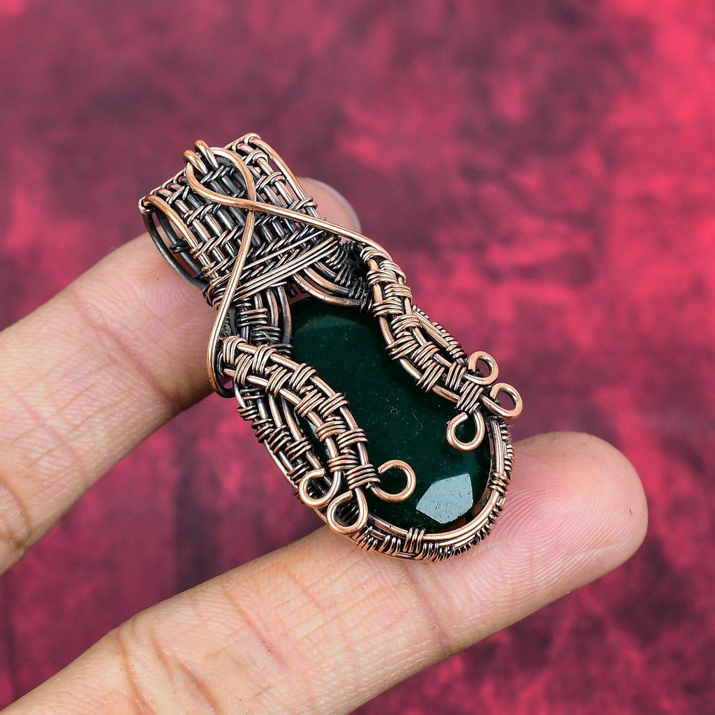 Facettierter sambischer Smaragd Anhänger Kupferdraht umwickelter Anhänger Edelstein Schmuck handgefertigt brandneuer Anhänger Kupferdraht Schmuck Verlobungsgeschenke