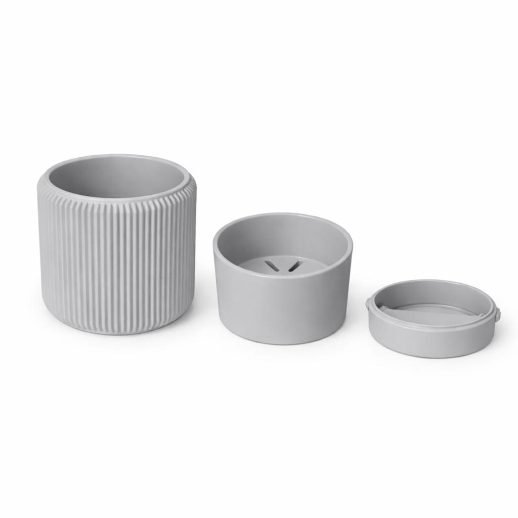 Gray Flowerpot with a Cover and a Hidden Drip Tray, Minimalistic