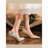 Sparkly French Butterfly Tassel Rhinestone High Heels - Women's Pointed Toe Chunky Heel Wedding & Evening Shoes
