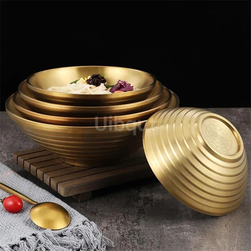 304 Stainless Steel Mixing Golden Hat Disc Korean Noodle Tableware Japanese Ramen Bowls Insulated Soup Ramen Bowl Bowlset