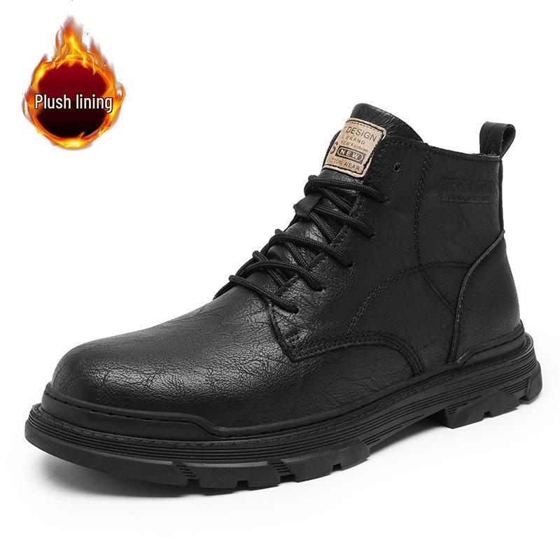 Men s High-Top Retro Leather Motorcycle Boots - British Style, Lace-Up, Mid-Top, Large Size for Autumn/Winter. 42 черный (бархатный)