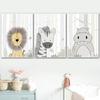 Hippo Zebra Lion Woodland Animal Print Baby Nursery Art Canvas Poster Nordic Wall Art Paintings Boy Kids Room Decorative Picture No Frame