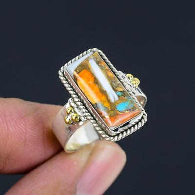Two Tone Oyster Turquoise Gemstone Ring Jewelry Solid 925 Sterling Silver Oval Shape Gemstone Ring Jewelry Gift For Women & Girls