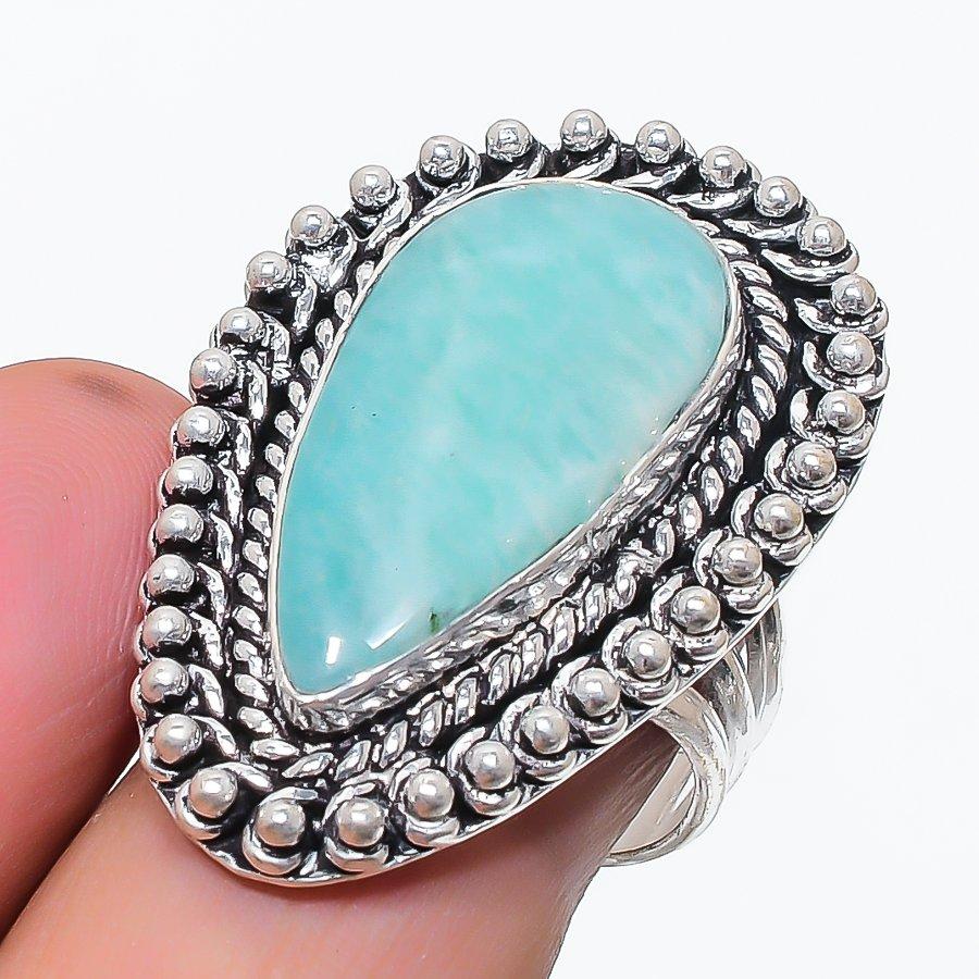 Natural Amazonite Gemstone 925 Sterling Silver Jewelry Ring Size 8.5 q3h03