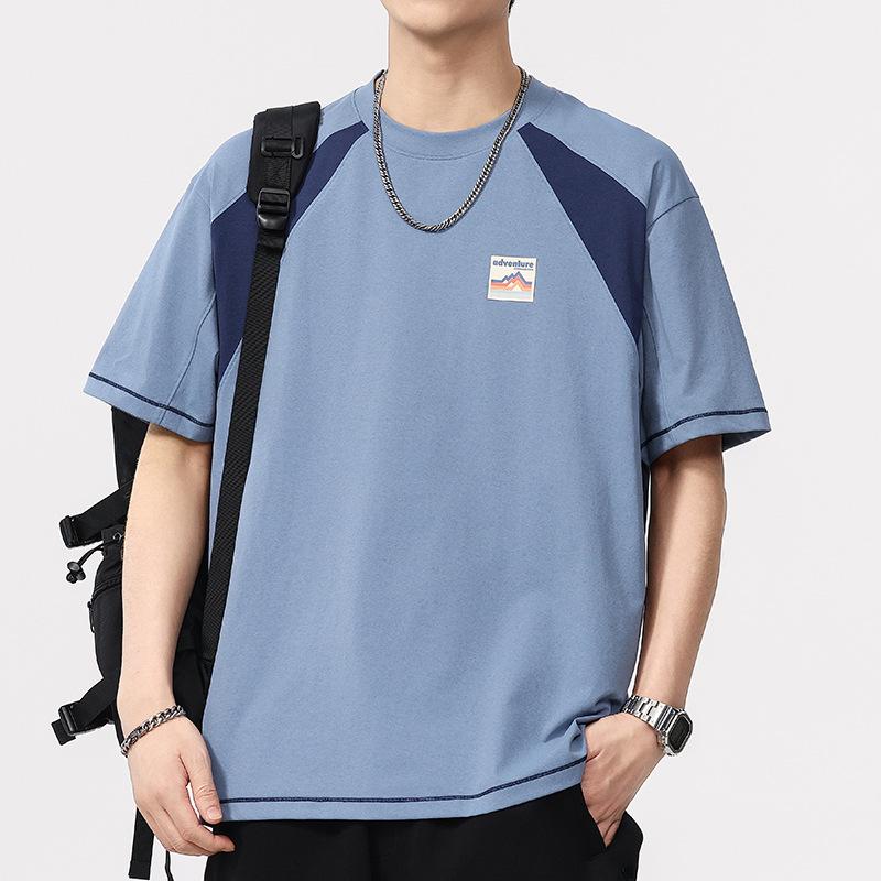 Summer Theme Color Contrast Design Color Block Striped Short-sleeved T-shirt Men's Round Neck T-shirt Short-sleeved