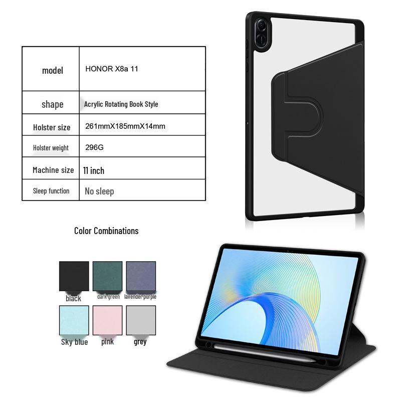 Honor X8A 11" Ultratenké pouzdro s koženým otočným stojánkem odolné proti pádům s plným akrylovým krytím