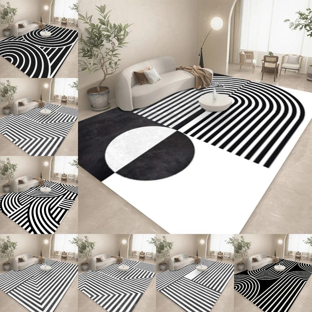 Black White Geometric Line Abstract Art Carpet Living Room Sofa Decor Kitchen Table Mat Leisure Room Nonslip Floormat Halloween