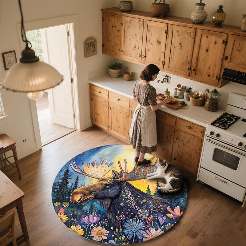 Watercolor Flower Animals,Round Area Rug,Carpet Rug for Living Room Bedroom Sofa Playroom Decor,Non-slip Floor Mat