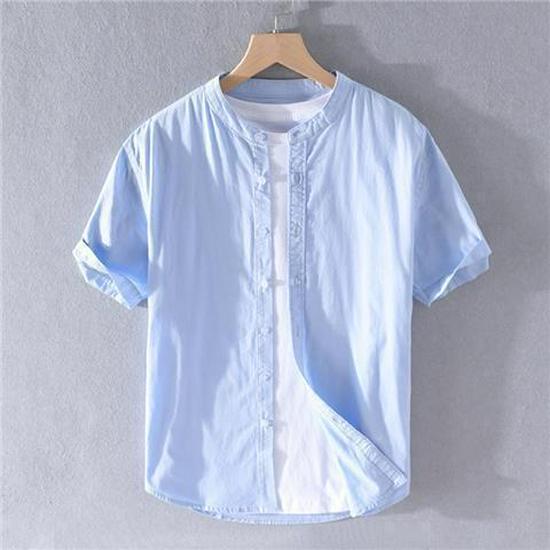 Men's White Slim-Fit Short-Sleeve Oxford Shirt with Square Collar