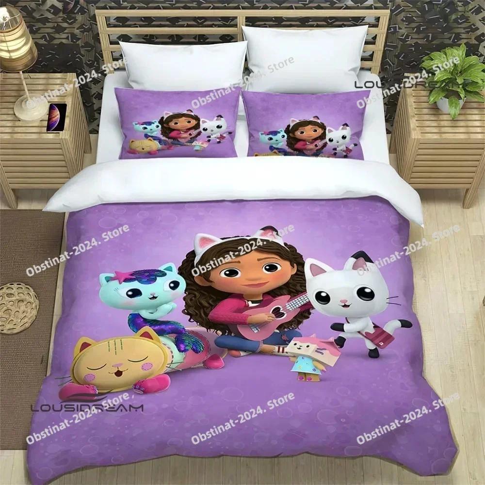 G-Gabby's Puppenhaus Bettwäsche Set Bedruckte einzelne Decke Tagesdecke Bettbezug Kissenbezug 3-teilige Sets Kinder Erwachsenengröße