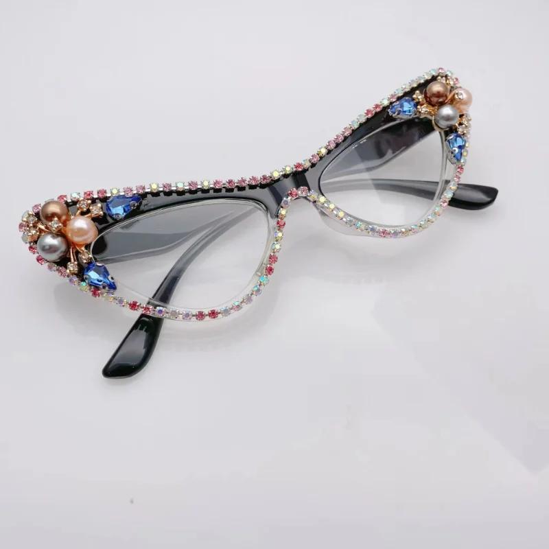 Womens Luxury Rhinestone Cat Eye Reading Glasses Fashion Ladies Glasses Anti-Glare Lenses Presbyopia Eyeglasses