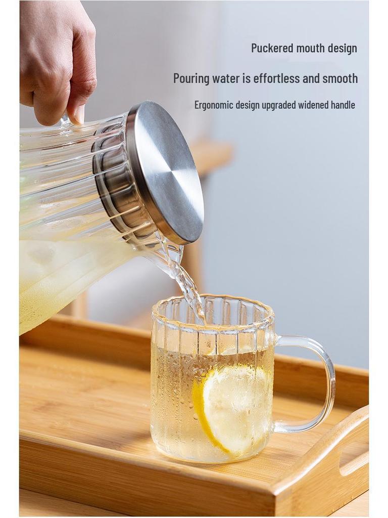 High-Temperature Resistant Glass Cold Water Pitcher - Large Capacity Japanese Style Heat-Resistant Jug with Cold Water Cup