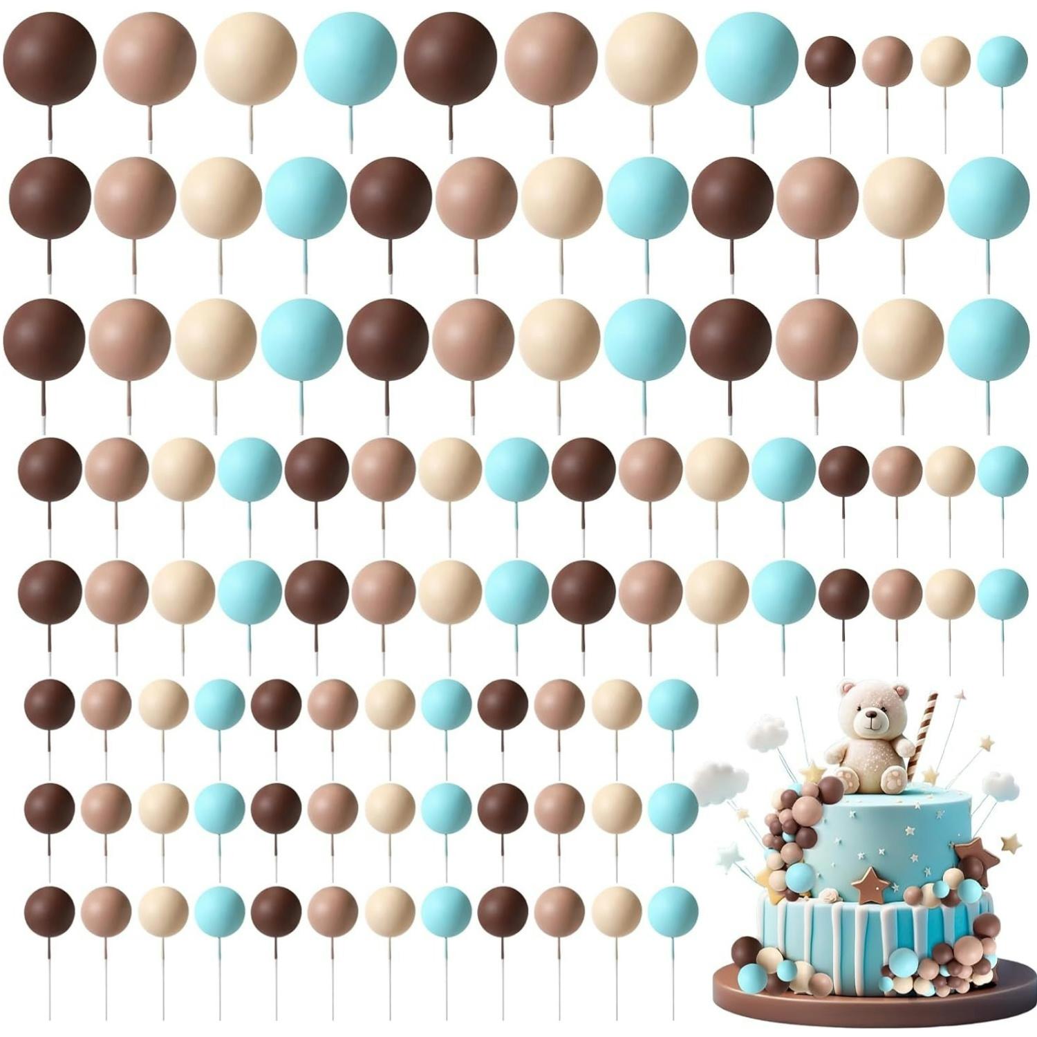 

168 Pcs Ball Cake Toppers Mini Balloons Foam Balls Cake Topper for Bear Birthday Party Baby Shower Wedding Anniversary Cake Deco